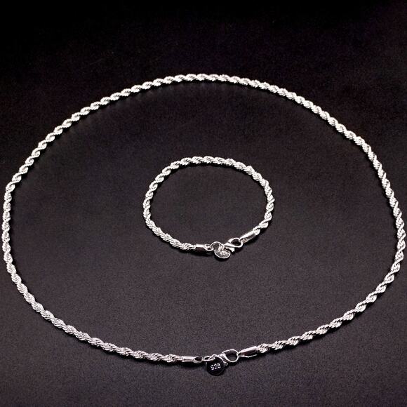 925 Silver Plated Diamond Cut Necklace & Bracelet Set VTG Fashion Birthday Gift - Picture 7 of 9